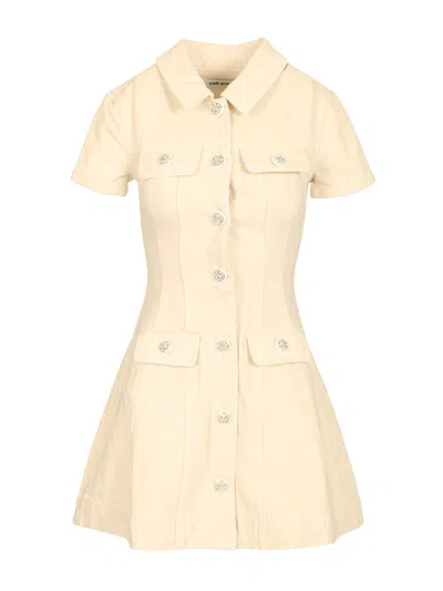 Self-portrait Structured Beige Dress With Classic Collar And Flap Pockets In Neutral