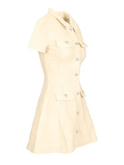 Self-portrait Structured Beige Dress With Classic Collar And Flap Pockets In Neutral