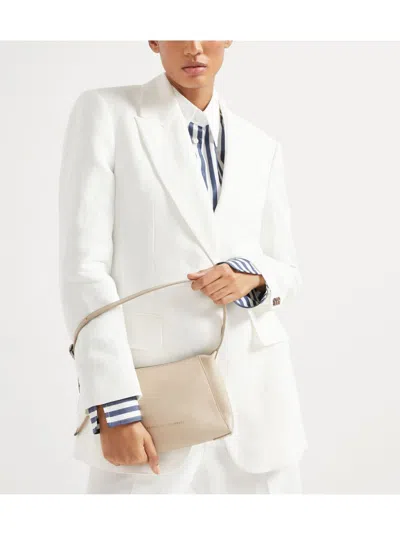Brunello Cucinelli Leather Shoulder Bag With Adjustable Top Handle In Nude