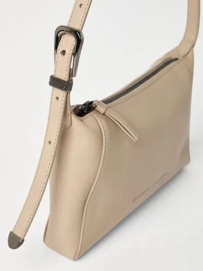 Brunello Cucinelli Leather Shoulder Bag With Adjustable Top Handle In Nude