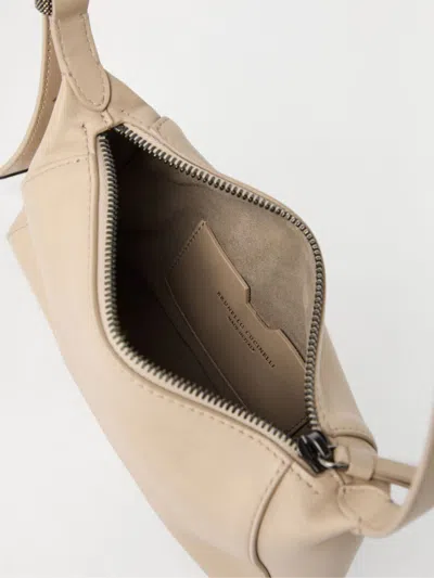 Brunello Cucinelli Leather Shoulder Bag With Adjustable Top Handle In Nude