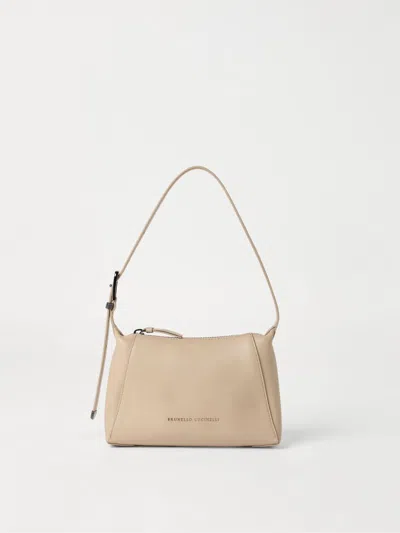 Brunello Cucinelli Leather Shoulder Bag With Adjustable Top Handle In Nude