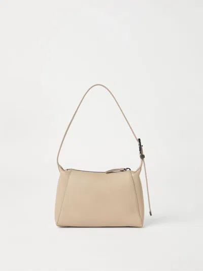 Brunello Cucinelli Leather Shoulder Bag With Adjustable Top Handle In Nude