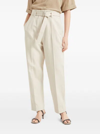 Brunello Cucinelli Linen Trousers With High Waist And Pockets