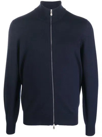 Brunello Cucinelli Cashmere High Neck Zip-up Cardigan In Blue