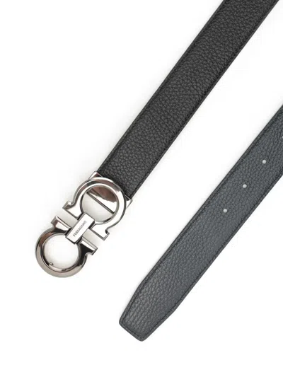 Ferragamo Double Adjus Classic Double Gancino Belt Belts Black In Black