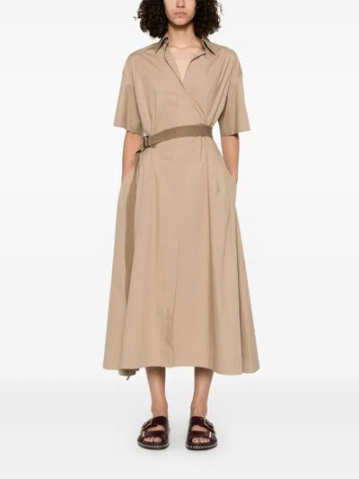 Brunello Cucinelli Women Cotton Belted Dress In Neutral