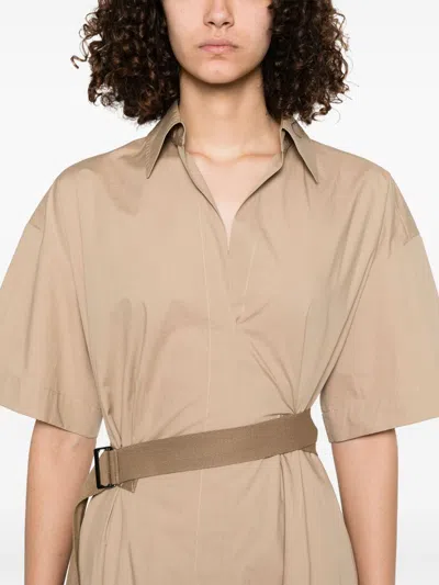 Brunello Cucinelli Women Cotton Belted Dress In Neutral