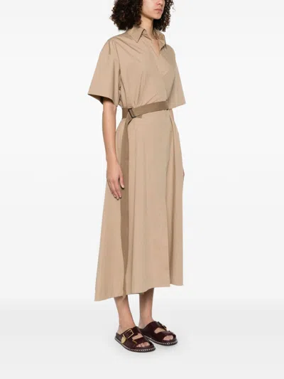 Brunello Cucinelli Women Cotton Belted Dress In Neutral