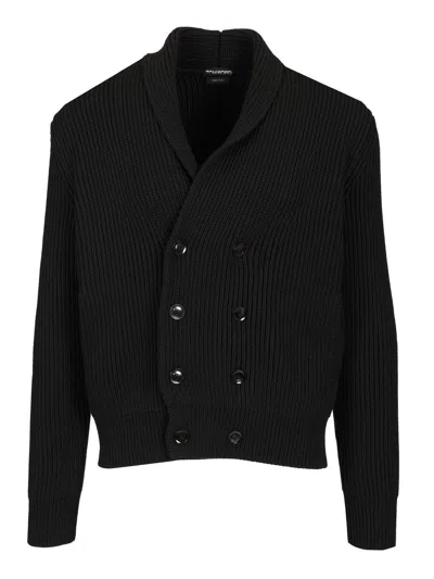 Tom Ford Shawl Collar Double-breasted Front Pockets Ribbed Texture