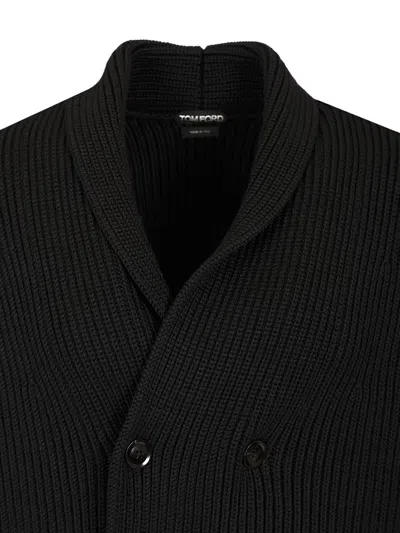 Tom Ford Shawl Collar Double-breasted Front Pockets Ribbed Texture