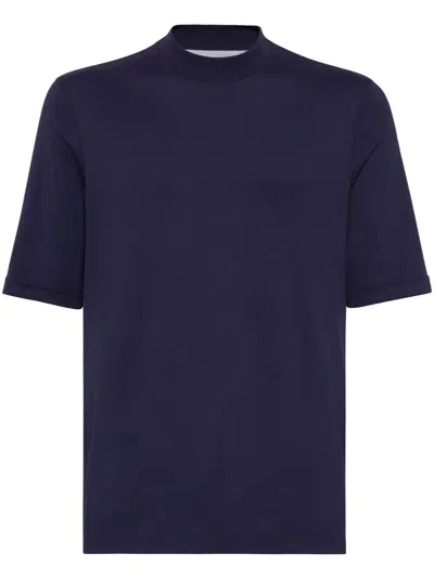 Brunello Cucinelli Contrasting-trims Solid T-shirts In Blue