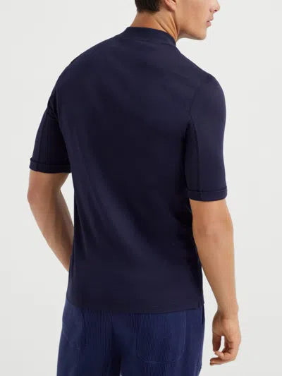 Brunello Cucinelli Contrasting-trims Solid T-shirts In Blue