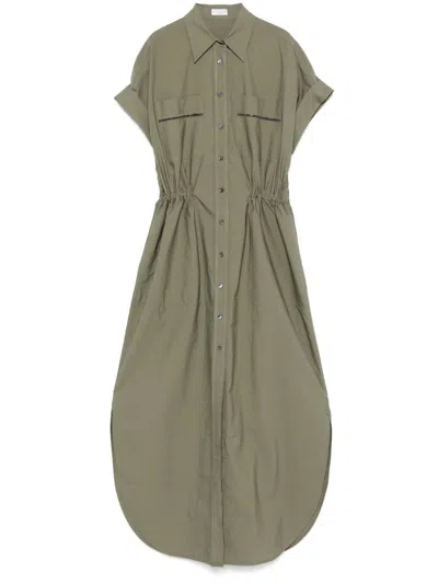 Brunello Cucinelli Women Cotton Techno Chemisier Dress In Green