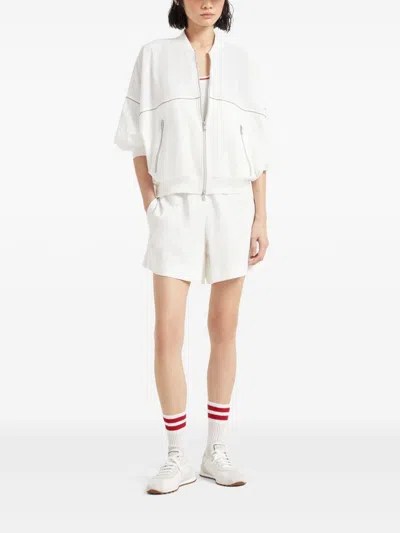 Brunello Cucinelli Women Cotton Top With Shiny Piping In White