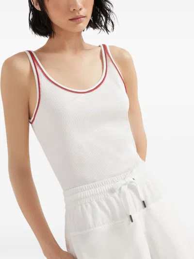 Brunello Cucinelli Women Cotton Top With Shiny Piping In White