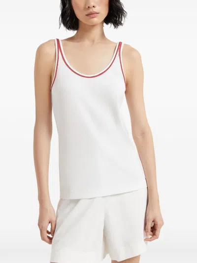 Brunello Cucinelli Women Cotton Top With Shiny Piping In White