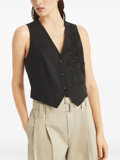 Brunello Cucinelli Herbarium Embroidered Poplin Vest In Black