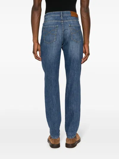 Brunello Cucinelli Light Blue Straight Leg Denim Jeans With Rolled Hem In Black