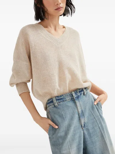 Brunello Cucinelli Women Mohair Sparkling Wool Sweater In Neutral