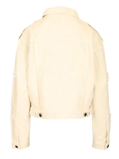 Self-portrait Floral Beaded Denim Jacket Jackets White In Neutral