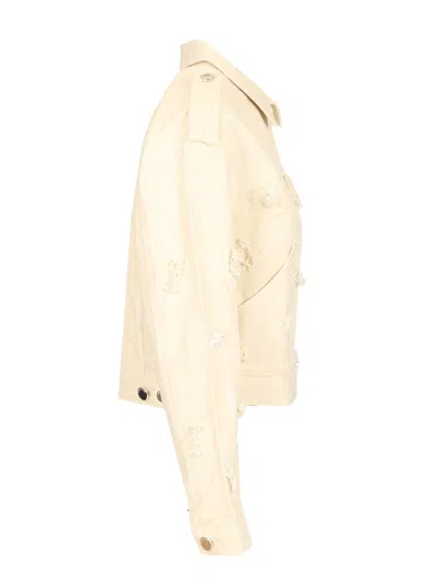Self-portrait Floral Beaded Denim Jacket Jackets White In Neutral