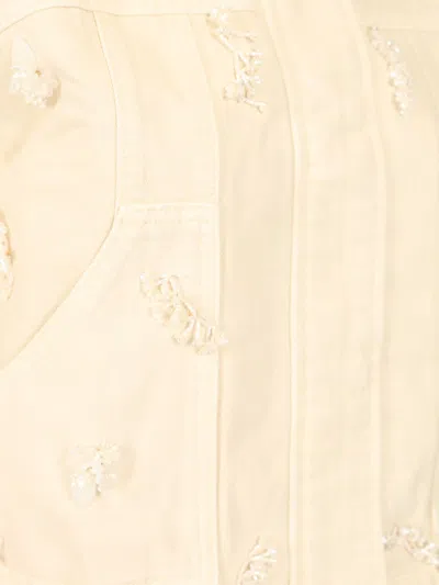 Self-portrait Floral Beaded Denim Jacket Jackets White In Neutral