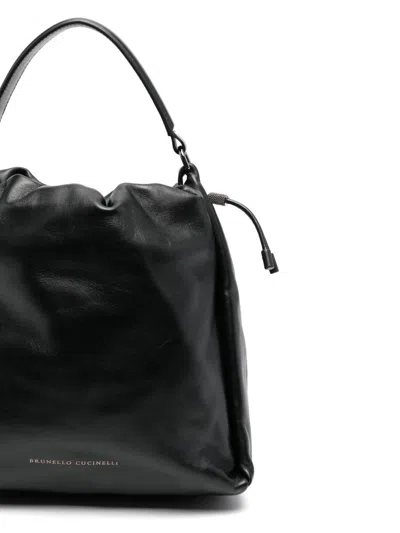 Brunello Cucinelli Soft Leather Mellow Bucket Bag In Black