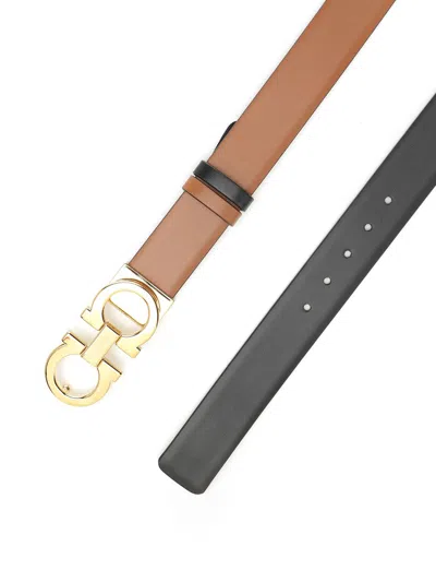 Ferragamo Gancino Mediterraneo Leather Belt Reversible And Adjustable Belts Brown