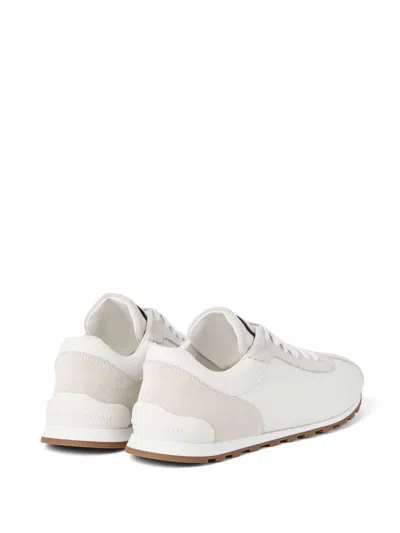 Brunello Cucinelli Embellished Suede-trimmed Stretch-knit Sneakers In White