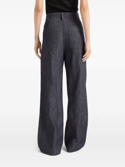 Brunello Cucinelli Cotton Wide Leg Denim Effect Pants In Blue In Blue