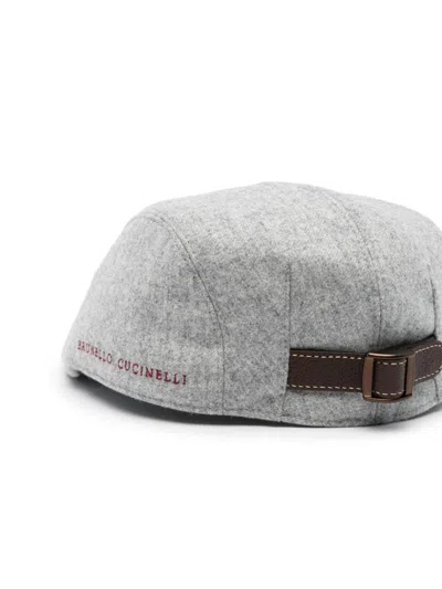Brunello Cucinelli Virgin Wool Flannel Flat Cap With Embroidery