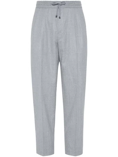 Brunello Cucinelli Virgin Wool Flannel Trousers In Gray