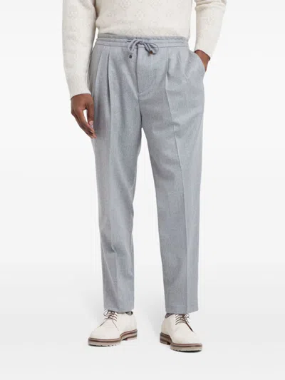 Brunello Cucinelli Virgin Wool Flannel Trousers In Gray
