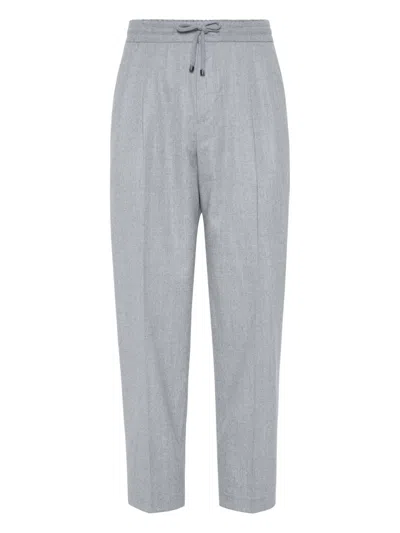Brunello Cucinelli Virgin Wool Flannel Trousers In Gray
