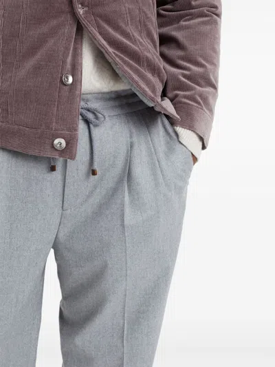 Brunello Cucinelli Virgin Wool Flannel Trousers In Gray