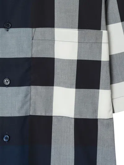 Burberry Men Check Cotton Shirt In Blue