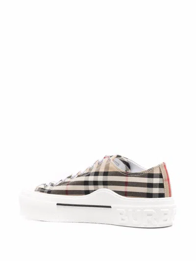 Burberry Beige Cotton Sneakers With Casual Chic Check Pattern In Neutral