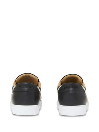 Burberry Check Leather Sneakers In Neutral