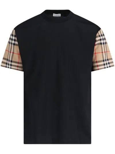 Burberry Check Motif Cotton T-shirt In Black