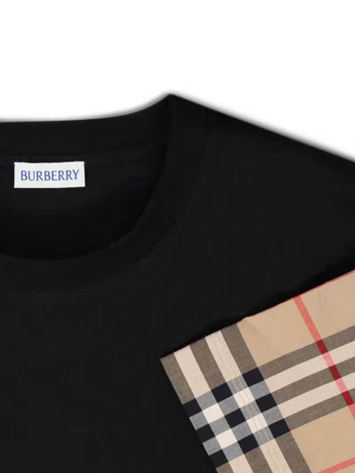 Burberry Check Motif Cotton T-shirt In Black