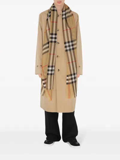 Burberry Beige Check Wool And Silk Blend Scarf