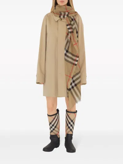 Burberry Beige Check Wool And Silk Blend Scarf