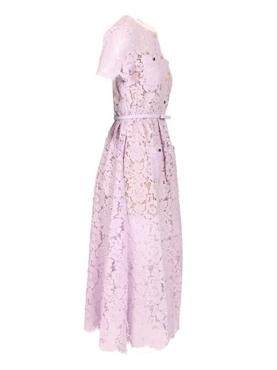 Self-portrait Lace Button Front Midi Dress Dresses Violet In Purple