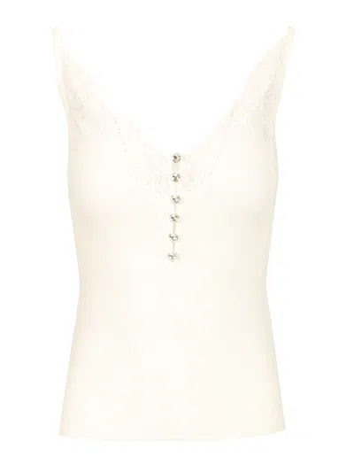 Self-portrait Womens Lace-trim Ribbed Knit Top White In White