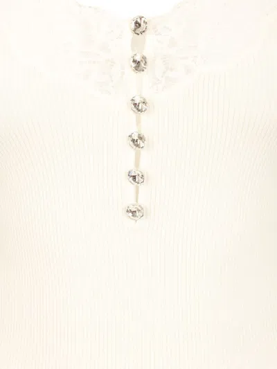 Self-portrait Womens Lace-trim Ribbed Knit Top White In White