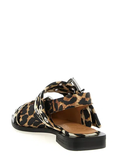 Ganni Multicolor Ballet Shoes With Double Buckle And All-over Leopard Print