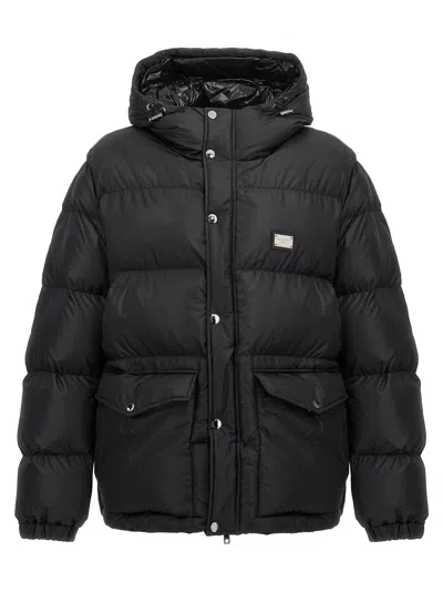 Dolce & Gabbana Puffy Black Coat With High Collar In Black