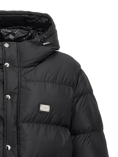 Dolce & Gabbana Puffy Black Coat With High Collar In Black