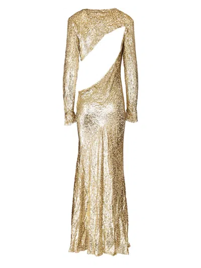 Self-portrait Long Dress In Gold Thread Dresses Gold In Gold